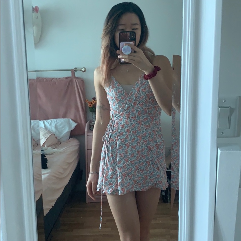 Reformation floral chiffon wrap dress